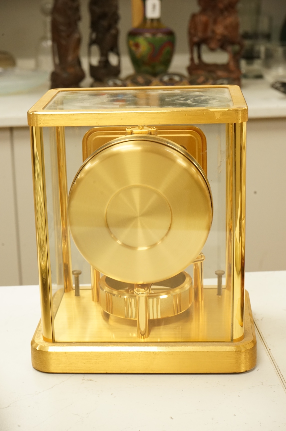 A Jaeger Le Coultre Atmos clock, numbered 627621, gilt-brass five glass case, height 22.5cm